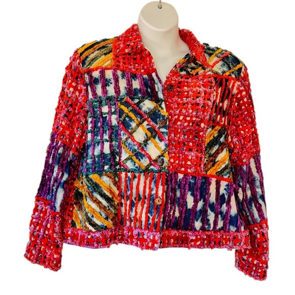 Jackets & Blazers - Vintage Minnie's Closet Chenille Jacket Art to Wear Artsy BOHO Women's Size XL